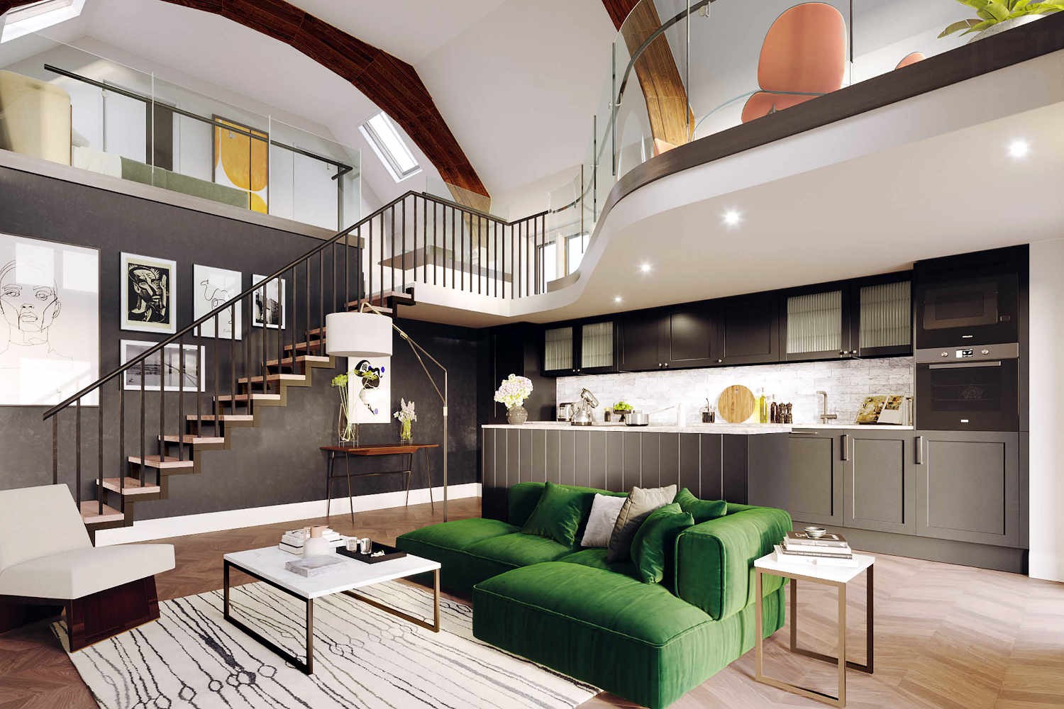 Duplex interior with stairs